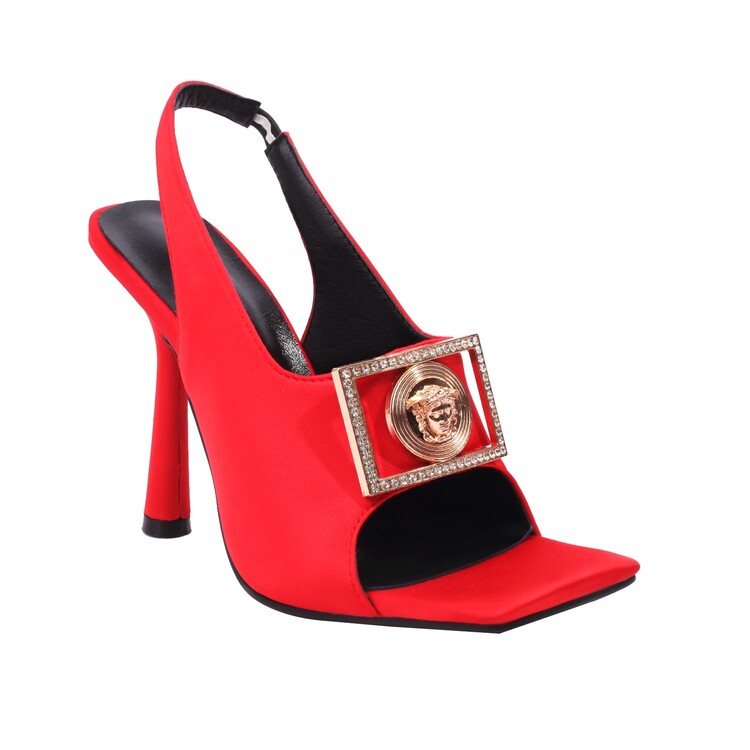 Women's Peep Toe Sandals with Rhinestone and Metal Decor - Image 4