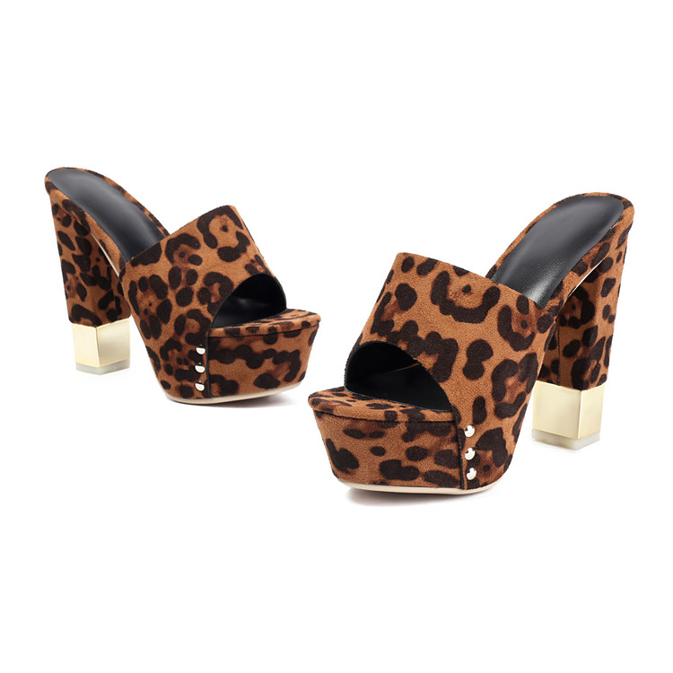 Leopard Print One-Strap Slide Sandals with Chunky High Heel and Platform - Image 5