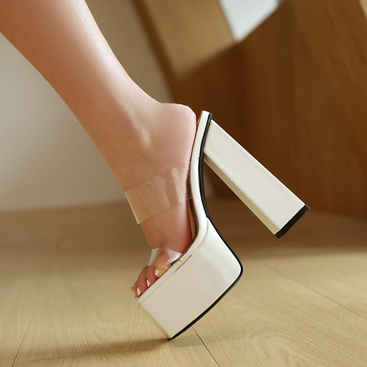 Women's One-Strap Slides with High Chunky Heel and Platform - Image 2