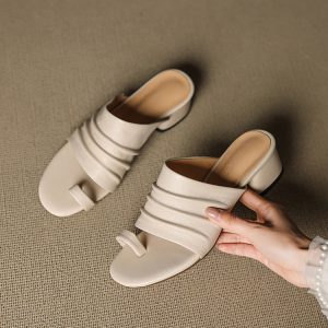 Minimalist One-Strap Slides with Cow Leather Upper and TPR Sole