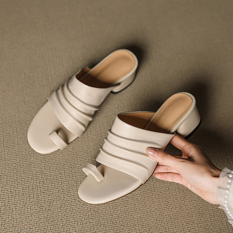 Minimalist One-Strap Slides with Cow Leather Upper and TPR Sole