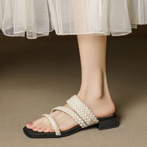 Minimalist One-Strap Slides Low Chunky Heel Summer 2025
