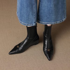 Women's Korean Style Pointed Toe Ankle Boots with Back Zipper - Style m.html