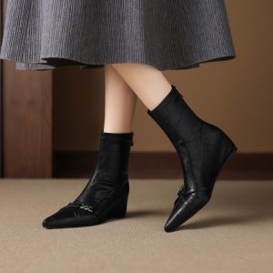 Women's Korean Style Pointed Toe Ankle Boots with Back Zipper - Style k.html
