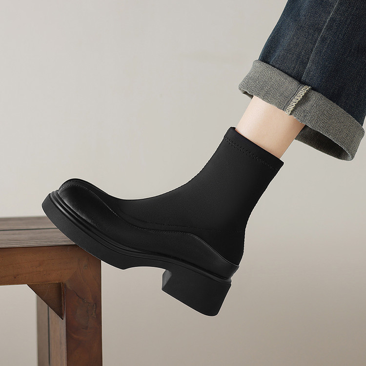 Women's Fashion Ankle Boots with Chunky Mid Heel and Round Toe - Style k.html - Image 3