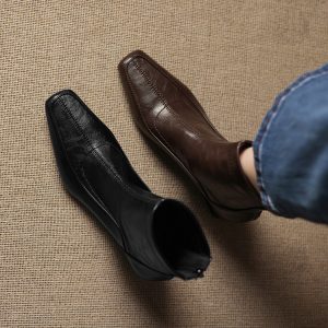 Women's Synthetic Leather Pointed Toe Ankle Boots with Hidden Heel and Back Zipper