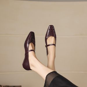 Fashion Flat Shoes with Cutout Square Toe and Chunky Heel