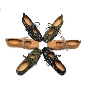 Women's Deep Mouth Flat Shoes with Camo and Pinstripe Design